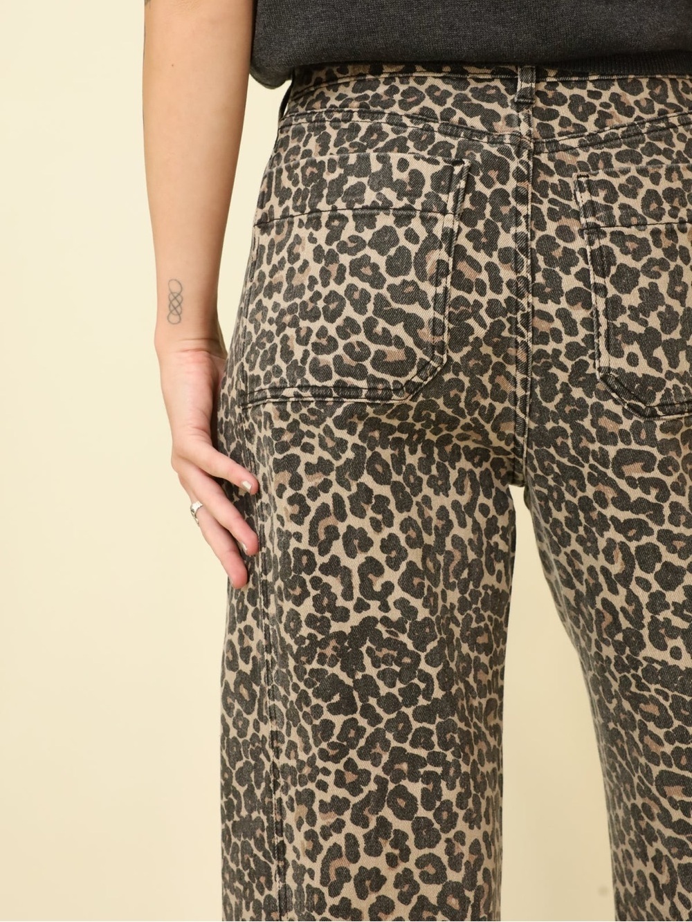 Petite Wide Leg Leopard Print Pants - Brown/Black - Picture 5 of 8